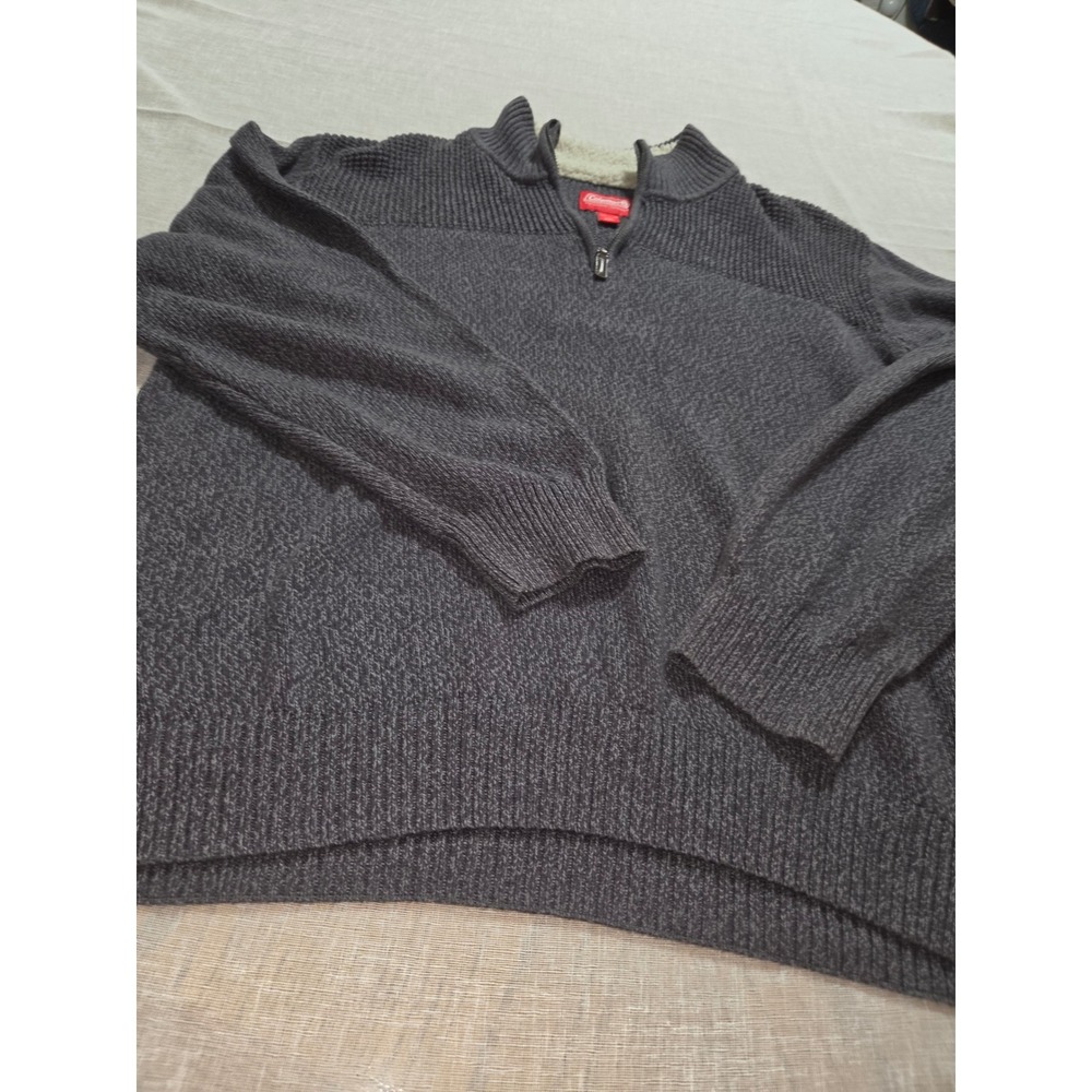 Coleman Mens XXL Quarter Zip Sweater Charcoal Gray Faux Fur Collar Cotton Knit - Picture 2 of 8